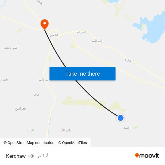 Kerchaw to أم التمر map