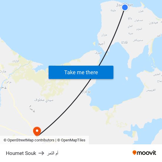 Houmet Souk to أم التمر map