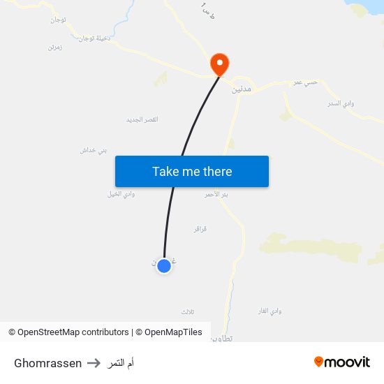 Ghomrassen to أم التمر map