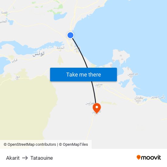 Akarit to Tataouine map