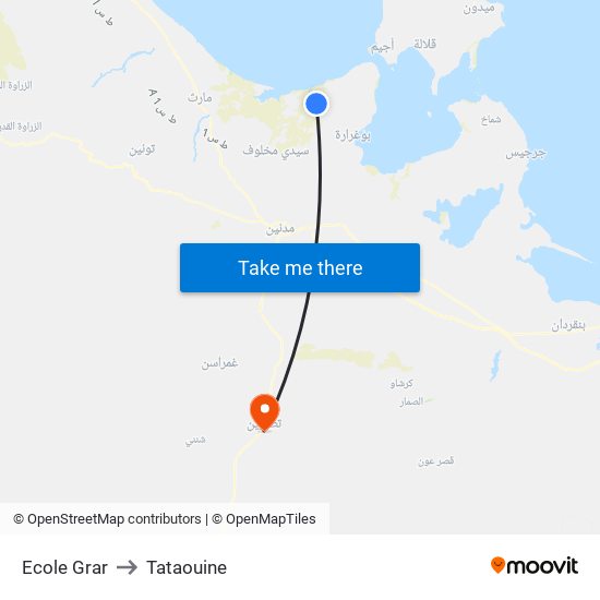 Ecole Grar to Tataouine map