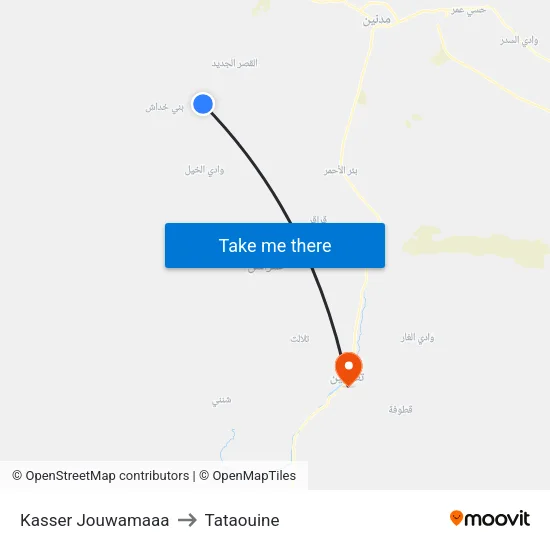 Kasser Jouwamaaa to Tataouine map