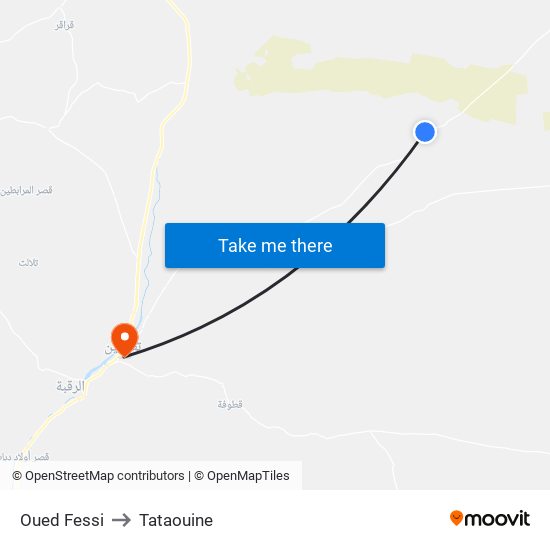 Oued Fessi to Tataouine map