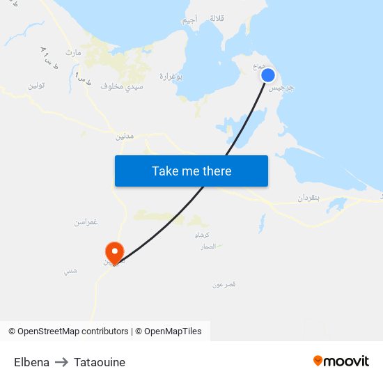 Elbena to Tataouine map