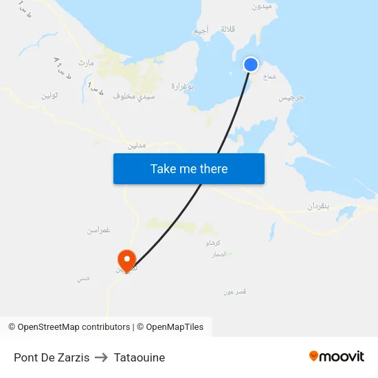 Pont De Zarzis to Tataouine map