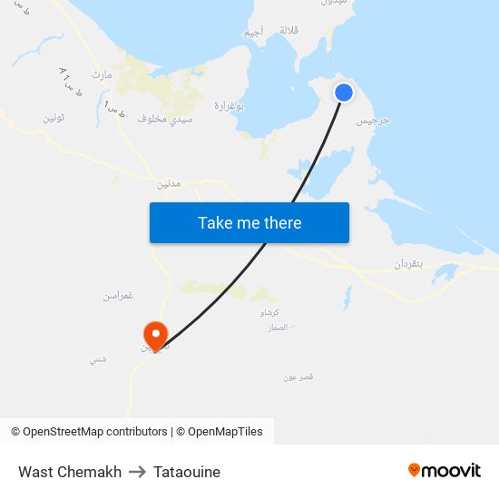 Wast Chemakh to Tataouine map