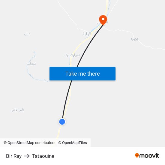 Bir Ray to Tataouine map