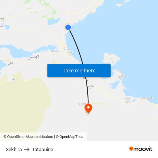 Sekhira to Tataouine map