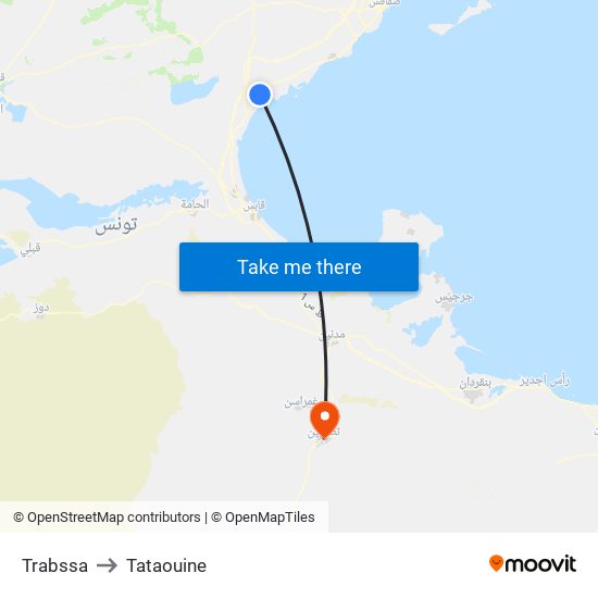 Trabssa to Tataouine map