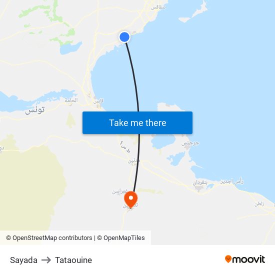 Sayada to Tataouine map