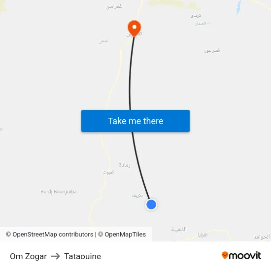 Om Zogar to Tataouine map