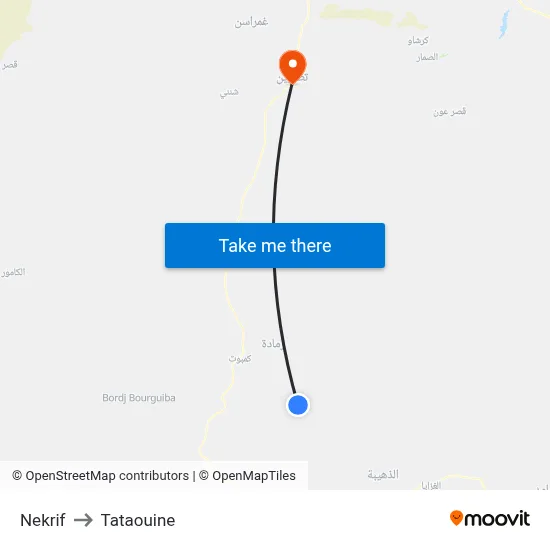 Nekrif to Tataouine map