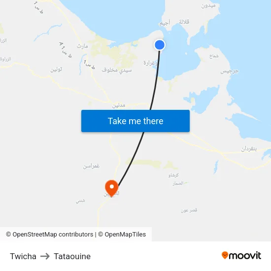 Twicha to Tataouine map