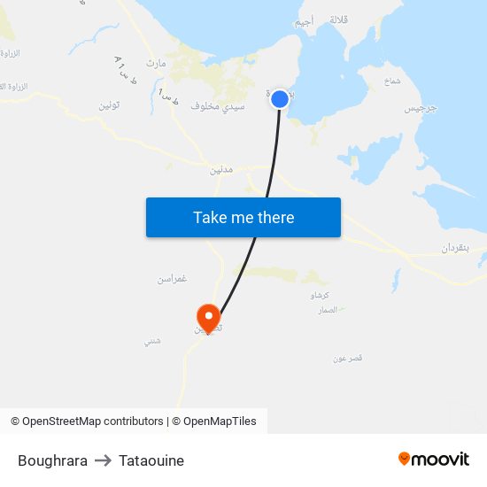 Boughrara to Tataouine map