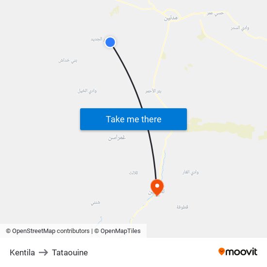 Kentila to Tataouine map