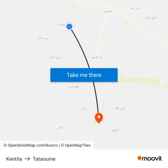 Kentila to Tataouine map