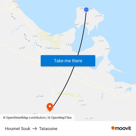 Houmet Souk to Tataouine map
