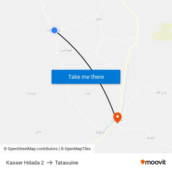 Kasser Hdada 2 to Tataouine map