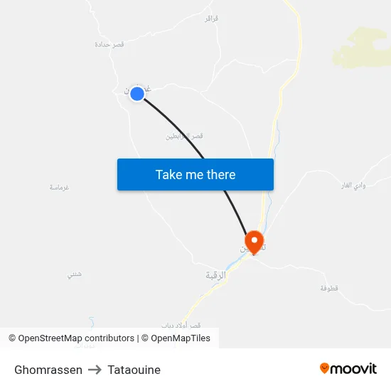 Ghomrassen to Tataouine map