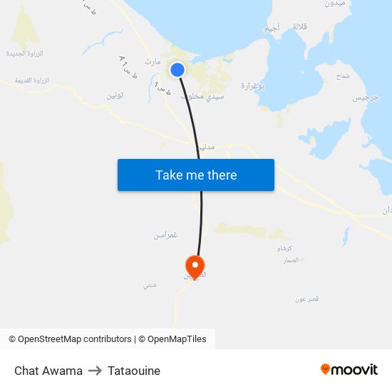 Chat Awama to Tataouine map