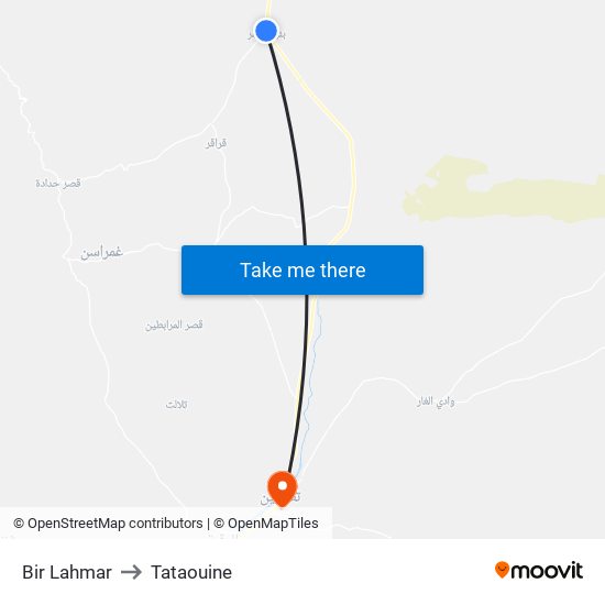 Bir Lahmar to Tataouine map