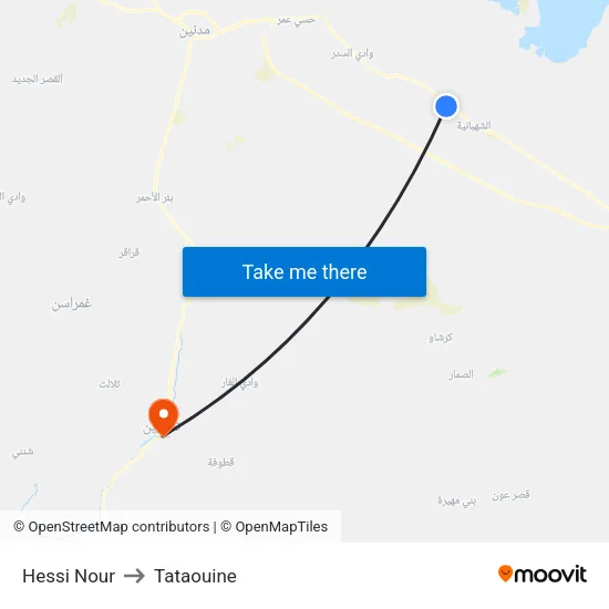 Hessi Nour to Tataouine map