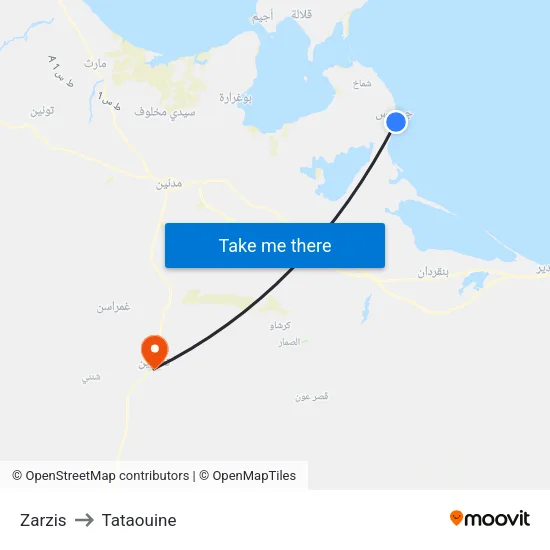 Zarzis to Tataouine map