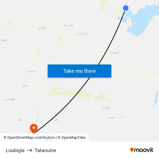 Loubigla to Tataouine map