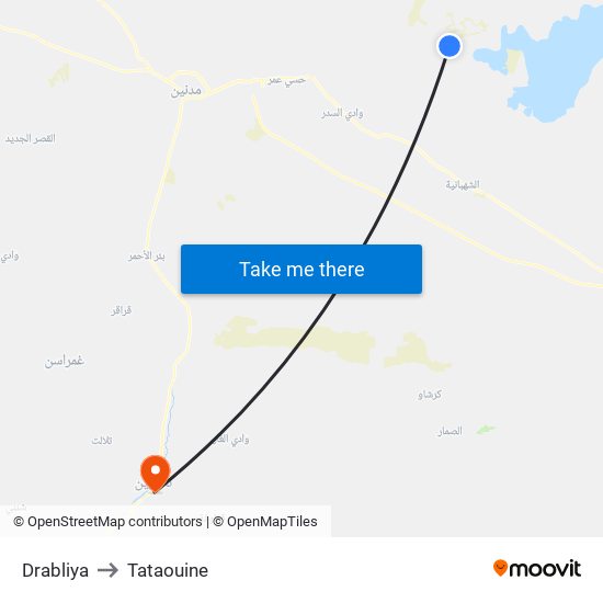 Drabliya to Tataouine map