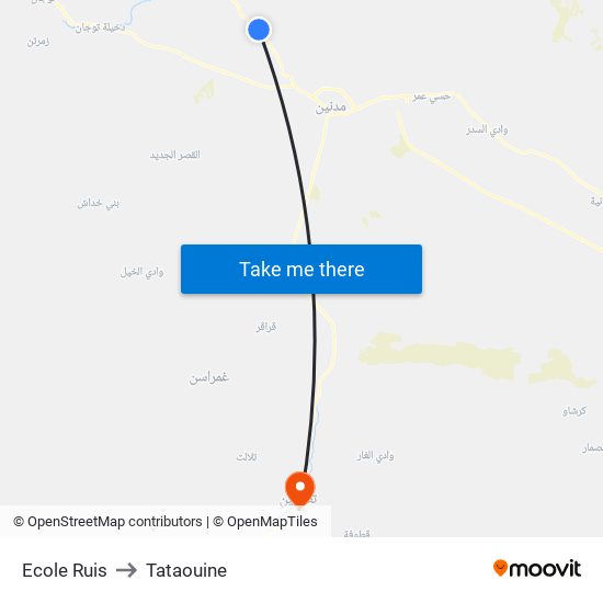 Ecole Ruis to Tataouine map