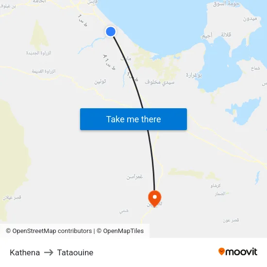 Kathena to Tataouine map