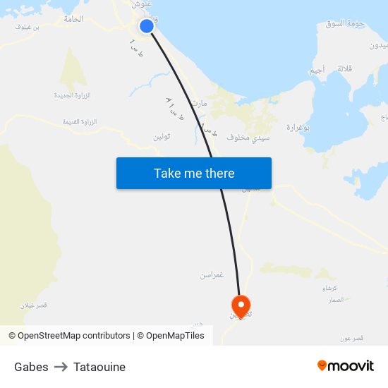 Gabes to Tataouine map