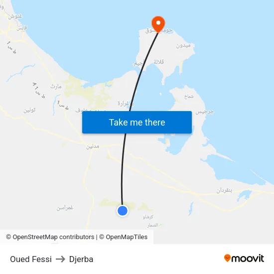 Oued Fessi to Djerba map