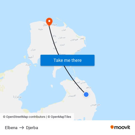 Elbena to Djerba map