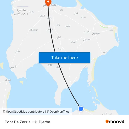 Pont De Zarzis to Djerba map