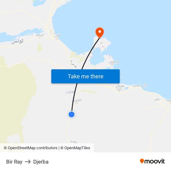 Bir Ray to Djerba map