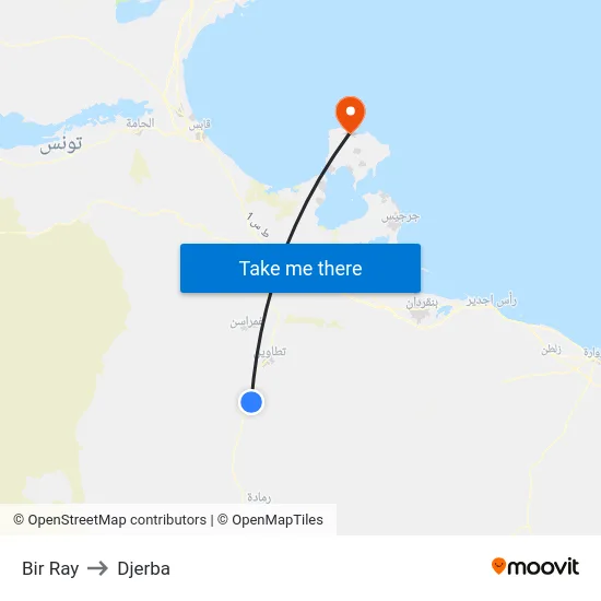 Bir Ray to Djerba map