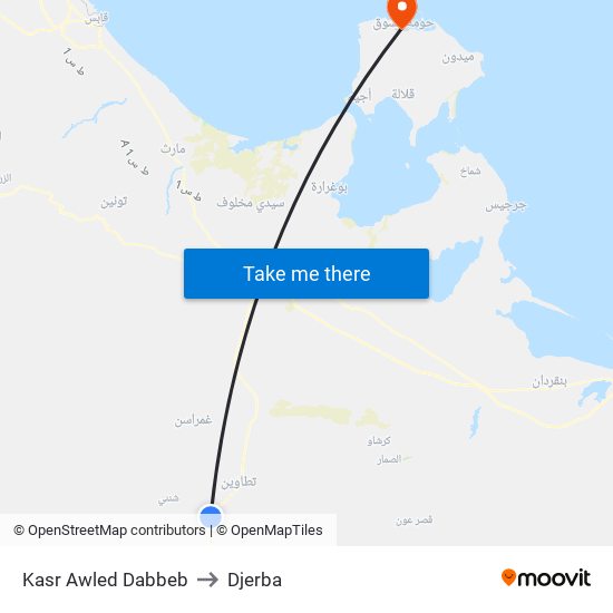 Kasr Awled Dabbeb to Djerba map