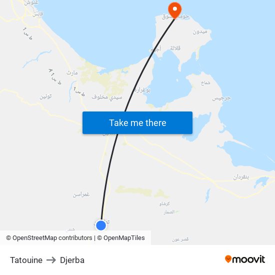 Tatouine to Djerba map