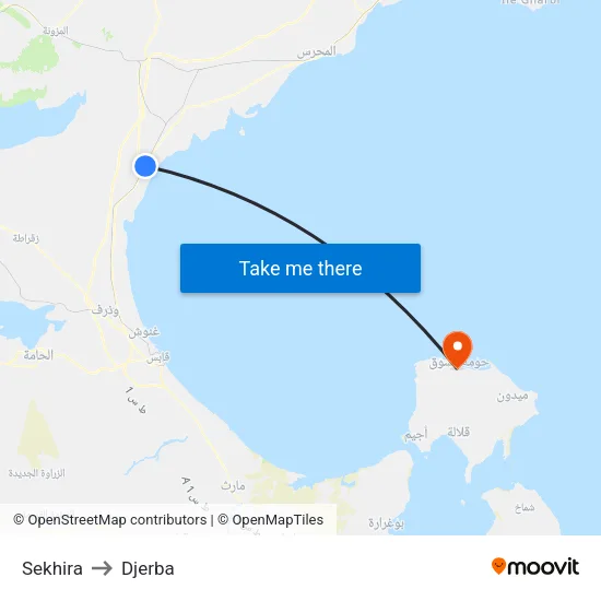 Sekhira to Djerba map