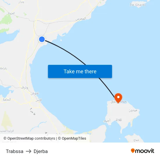 Trabssa to Djerba map