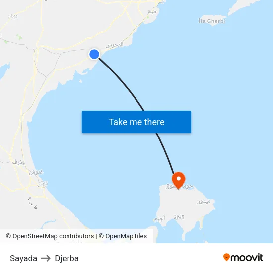 Sayada to Djerba map