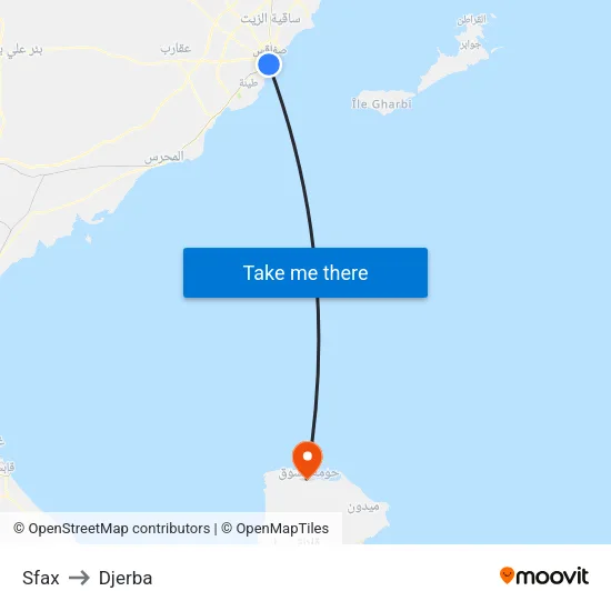 Sfax to Djerba map