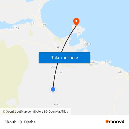 Dkouk to Djerba map