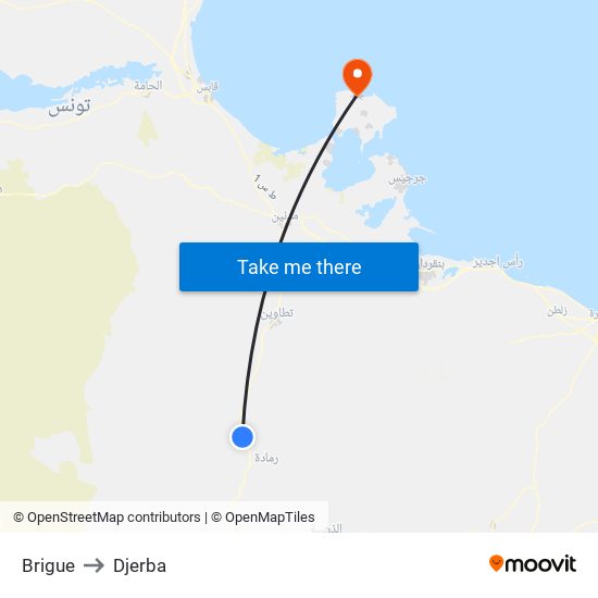 Brigue to Djerba map