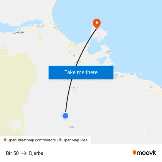 Bir 50 to Djerba map