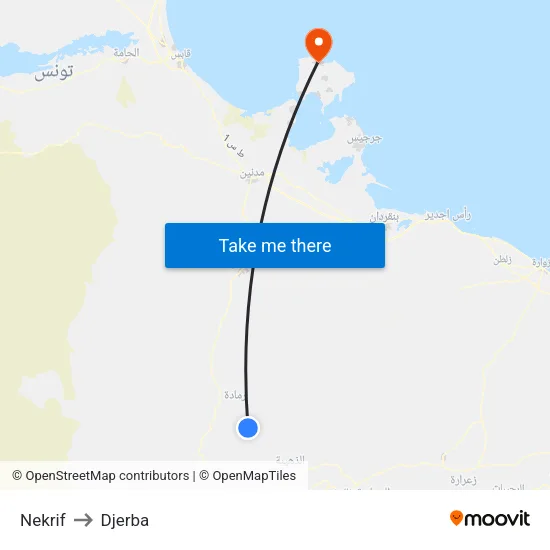 Nekrif to Djerba map