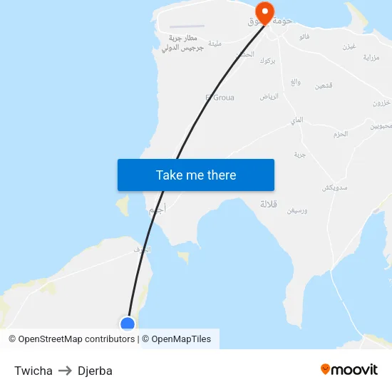 Twicha to Djerba map