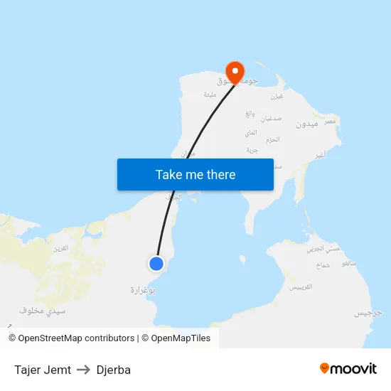 Tajer Jemt to Djerba map
