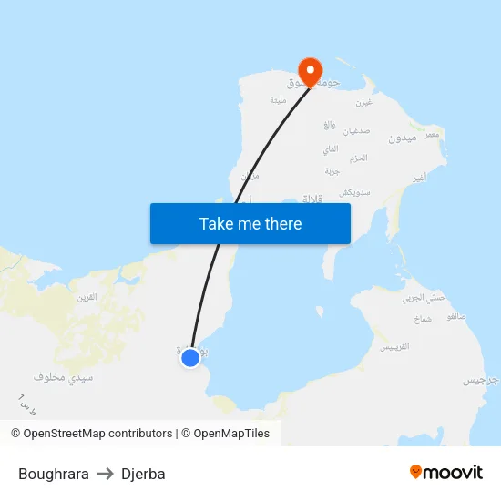 Boughrara to Djerba map